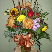 Cattail & Autumn Mum Vase