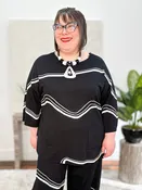 Abstract Jacquard Sweater Knit Pullover, Black/White