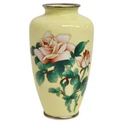 Ando Jubei Signed Japanese Cloisonne Cream Yellow Vase 7.5"