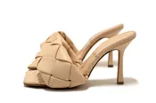 Authentic Bottega Venetal Beige Leather Lido Mule Open Sandals Shoes 37