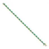 14k Gold Diamond and Oval Emerald Bracelet, 7 Inches