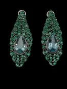 Articulated Emerald Aquamarine Peacock Earrings
