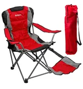 Outdoor Camping Chair – Portable Folding Design – Adjustable Footrest, Cup Holder, Storage Carrying Bag – Red
