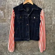 creamsicle stripe sleeved dark denim jacket [m]