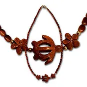 2 Koa Plumeria & 1 Koa Honu Rice Bead Clasp Necklace