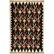 1930s Karabakh Carpet with Bold Black and Orange Geometric Design