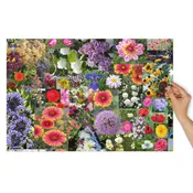 Metal Tin Boxed Jigsaw puzzle. Farm flowers also printed on box lid. Colorful fun game, brain teaser