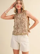 *FINAL SALE* Cotton Floral Crochet Tank with Side Tying Detail