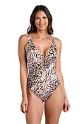 Animal Print Plunge One Piece Swimsuit
