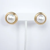 14k 11mm mabe earrings, 21mm frame, omega and posts