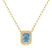 14K Yellow Gold  Diamond & Blue Topaz Rectangle Necklace