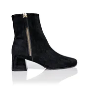 Arina Dress Ankle Bootie with a Block Heel in Black Suede