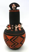 Cochiti/San Felipe Dena Suina Handmade Lidded Vase with Bear and Thirteen Children