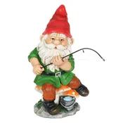 Good Time Fishing Felix Gnome on Mushroom Stool Hand Painted Garden Statue, 7.5 by 13 Inches