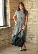 Collared Gingham Button Down Midi Dress