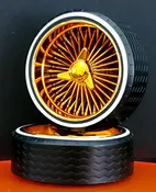 1/18 SUPER SPOKES  LOWRIDER Wheels SMOOTH Style 3 Prong K/O Rim & LOW PRO WW Tire Set GOLD