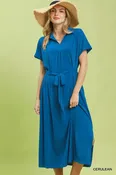 Collared Belted Midi Dress