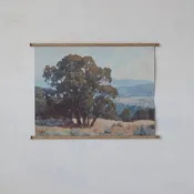 Carved Wood & Canvas Scroll Wall Decor with Landscape