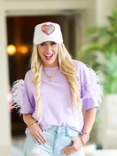 FUTURE GOALS SHORT SLEEVE FEATHER TOP LAVENDER