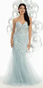 3D Floral Mesh Strappy Back Mermaid Dress with Godets