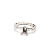 0.07 Carat Baguette Shape F VS1 Diamond Platinum Semi Mount Ring