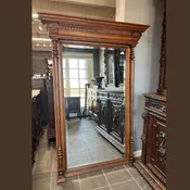 Antique French Henri II Oak Beveled Mirror, Circa 1880–1900