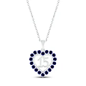 Blue Lab-Created Sapphire Quinceañera Heart Necklace 10K White Gold 18"