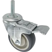 3-1/2" x 1-1/4" Grey Polyurethane Wheel Swivel Caster w/ Total Lock Brake, 12mm-1.75 x 1-3/4" Threaded Stem - 300 lbs Capacity