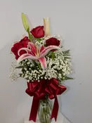 4 Rose Bud Vase with Stargazer Lilies