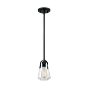 1-Light 5 in. Skybridge Mini Pendant in Matte Black Finish with Clear Glass Shade
