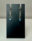 10K Gold Blue Topaz Twisted Drop 1.5" Earrings (1.9g)