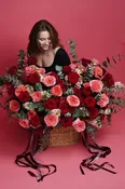 Basket - Heartbeat - garden roses, stock, eucalyptus