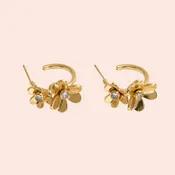 14k Gold Dipped Cz Dual Flower Post Hoop