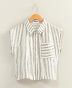 Adley Striped Sleeveless Button-Up Shirt – Black