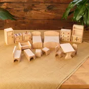 15 Piece Deluxe Dollhouse Furniture Set - Maple Wood