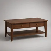 Table basse rectangulaire à 2 tiroirs et tablette en bois marron noyer, 110 × 60 × 50 cm