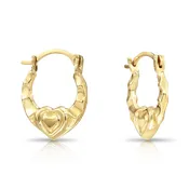 10K Yellow Gold Baby Heart Hoop Earrings, 12mm
