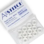 12 Bobbins - AllStitch Plastic Sided Machine Embroidery Bobbins Style A/Class 15 - White