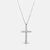 14K White Gold Large Diamond Cross Pendant Necklace — Zoland