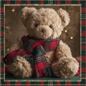 10" x 10" Teddy Bear with Tartan Scarf Holiday Sign TTE-344