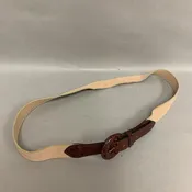 Brooks Brothers Tan Canvas Webbed Brown Leather Belt sz L