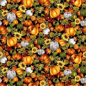 Seeds of Gratitude - 7698-99 Black Multi - Pumpkins  - Studio E Fabrics