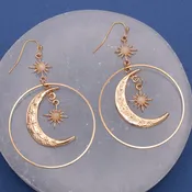 Celestial Dreams Moon Sun Gold Earrings