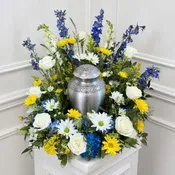 Blue, yellow and white Urn Spray