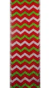 2.5" x 10yd - Wired Glittered Chevron Ribbon - Rd/Grn/Silver