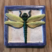 Dragonfly Tile (glazed and sculpted 4" x 4") — Clay Trout Pottery