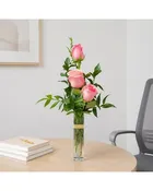 3 Light Pink Roses Bud Vase