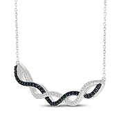 Black & White Diamond Twist Curved Bar Necklace 1/3 ct tw Sterling Silver 18"