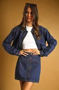 Button Front Detailed Indigo Denim Skirt