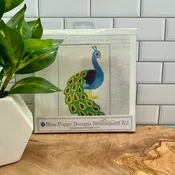 Blue Poppy Designs Peacock Beginner Needlepoint Kit – 4” x 4” on 13 Mesh